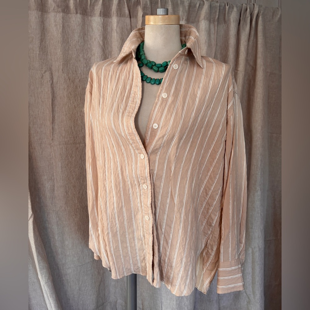 Zara Beige Striped Button Down Shirt